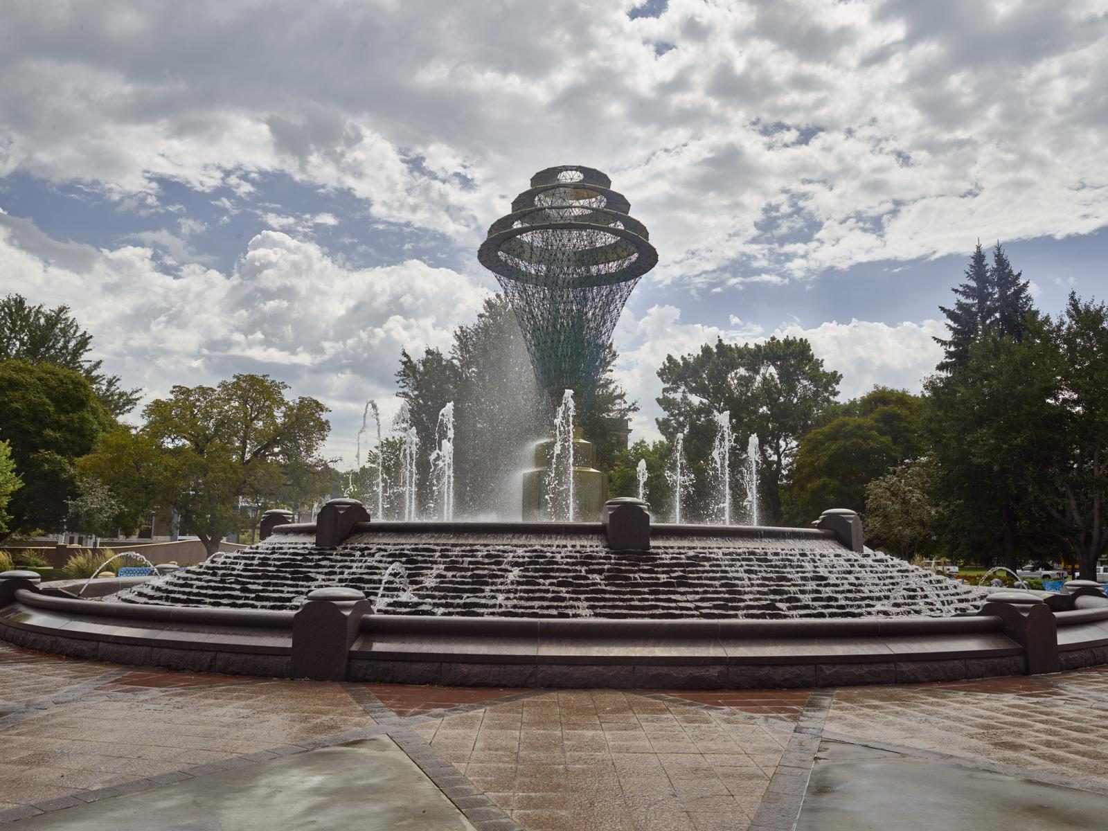 The Wellspring sculpture fountain in Innovation Plaza